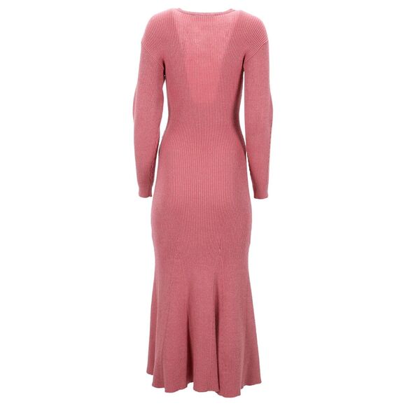 Self-Portrait Asymmetric Knitted Midi Dress in Pink Wool Brown Size Large NWT - Picture 2 of 5